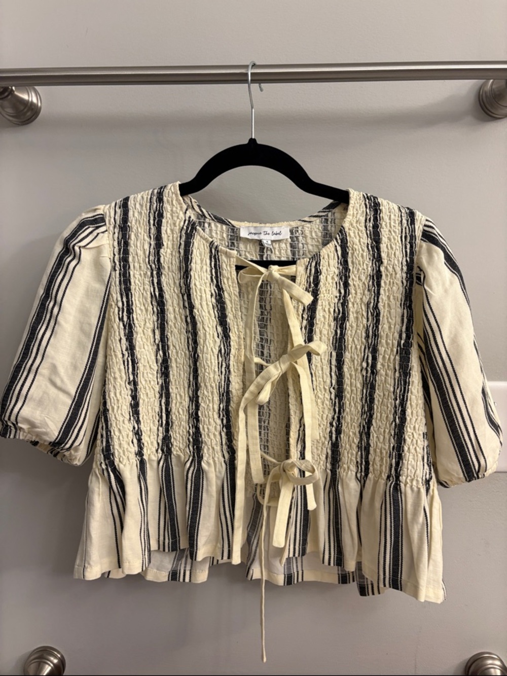 Jacquie the label Cream and Black Striped Tie-Front Top